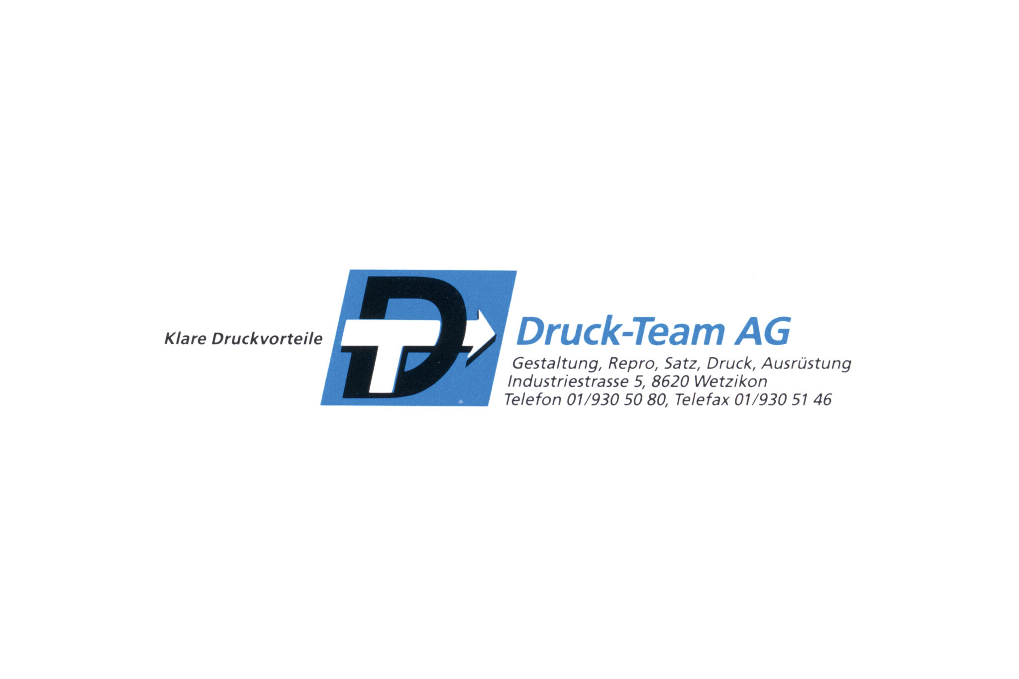 1988 – Das erste Logo der DT Druck-Team AG repräsentierte die Firma in der Anfangszeit.